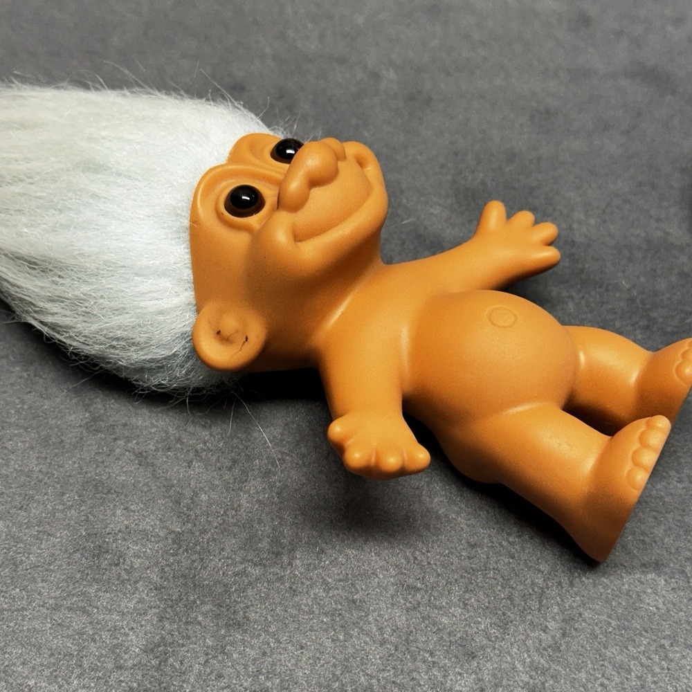Vintage Russ Troll Doll 5" Figure Blue Striped One Piece Pajamas Baby Blue Hair - Picture 7 of 9